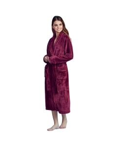 Women Plush Shawl Collar Robe, Fleece Bathrobe-Red-Small/Medium