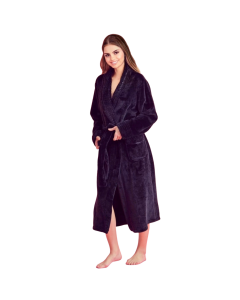 Women Plush Shawl Collar Robe, Fleece Bathrobe-Black-Small/Medium