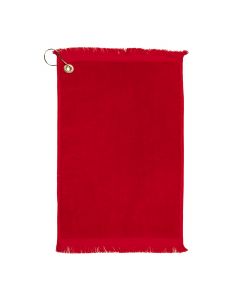 Premium Fringed Velour Golf Towel with Corner Hook &Grommet Placement-Red