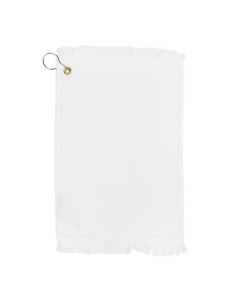 Premium Fringed Velour Golf Towel with Corner Hook &Grommet Placement-White