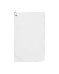 Premium 16 inch x 26 inch Velour Golf Towel with Corner Hook &Grommet Placement-White