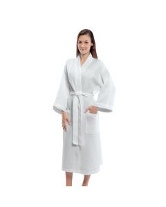 Mid Calf Length Waffle Weave Kimono Easy Fit Robe-One Size-White