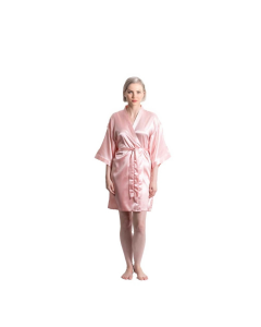 Satin Kimono Black Short Robe for Women-Small/Medium-Light Pink