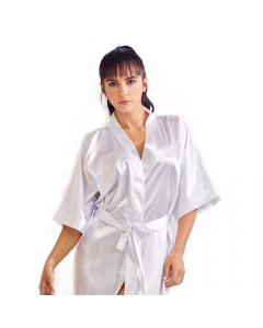Satin Kimono White Short Robe for Women