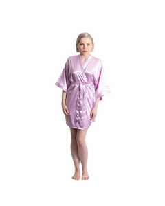 Satin Kimono Black Short Robe for Women-Small/Medium-Lilac
